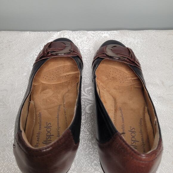 Softspots Black Heels Women's Size 11 M Leather Comfort Neutral Low Buckle Soft - Picture 7 of 9